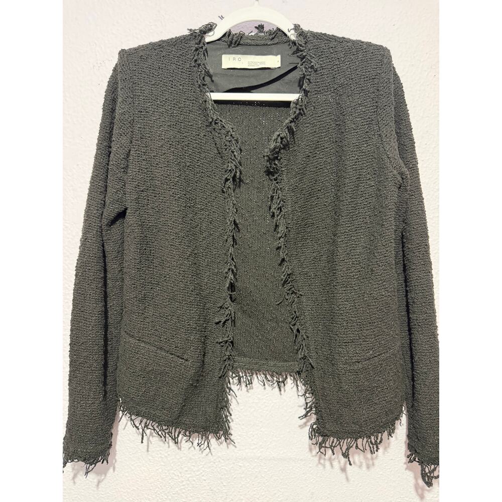 IRO Shavani Jacket 38 US 6 Black Bouclé Tweed Fringe Blazer Chic Minimalist